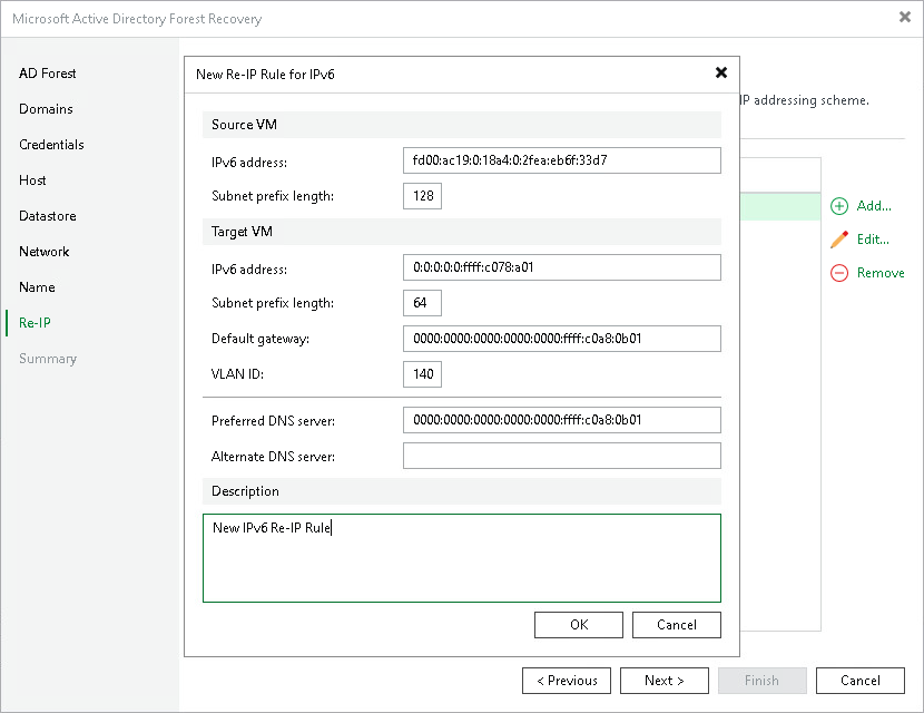New Re-IP Rule Dialog (IPv6) Step 9. Configure Re-IP Rules