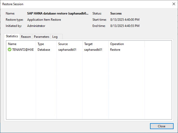 Viewing Restore Session Statistics