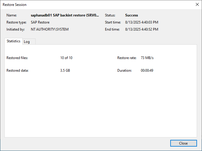 Viewing Restore Session Statistics