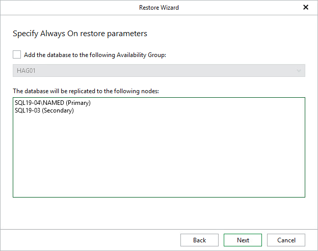 Specifying AlwaysOn Restore Parameters