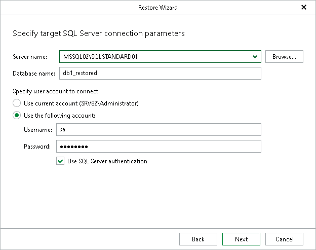 Specifying Target SQL Server