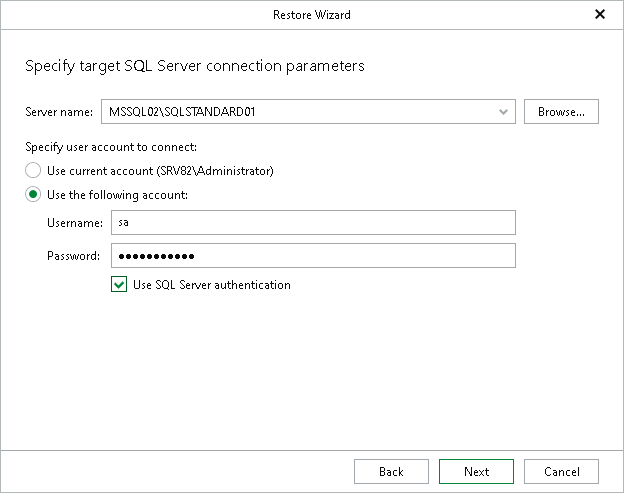 Specifying Target SQL Server