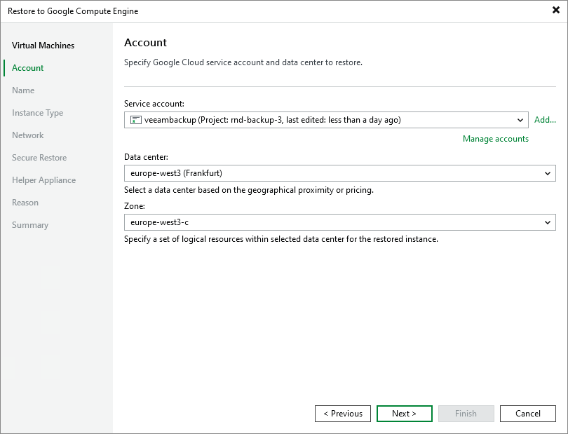 Step 3. Specify Credentials and Datacenter Settings