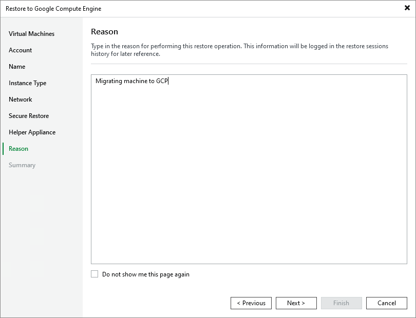 Step 9. Specify Restore Reason