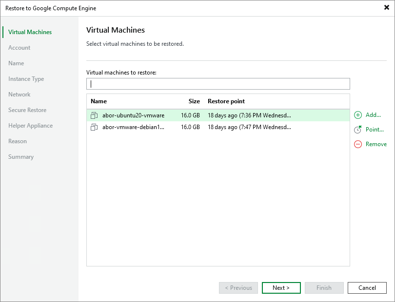 Step 2. Select Workloads and Restore Points