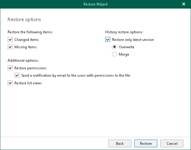 Specify Restore Options