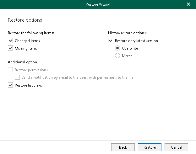 Specify Restore Options