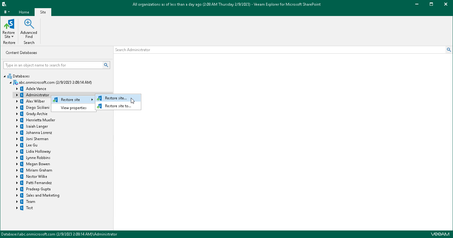 Restoring Microsoft SharePoint Sites