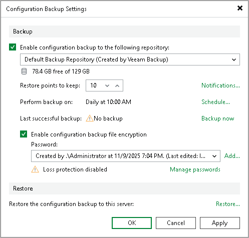 Step 1. Launch Configuration Database Restore Wizard