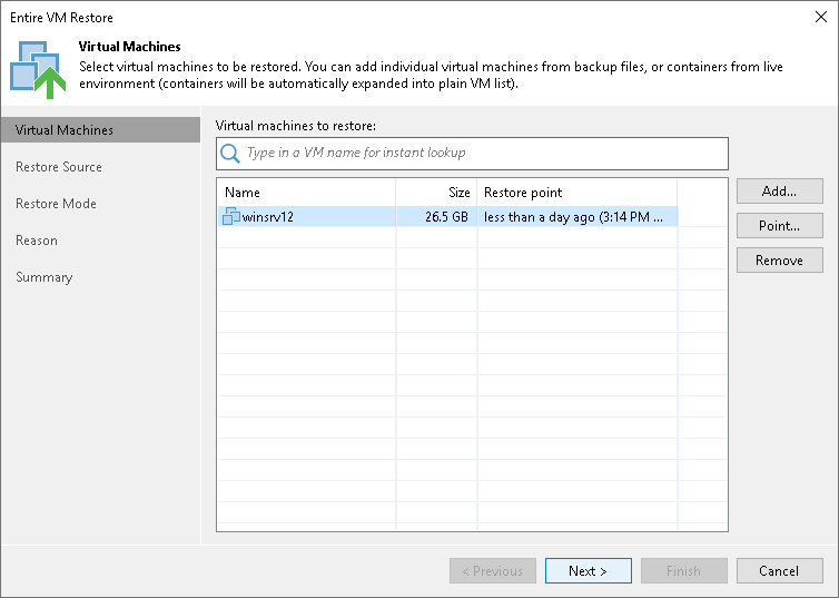 Step 2. Choose Virtual Machines to Restore