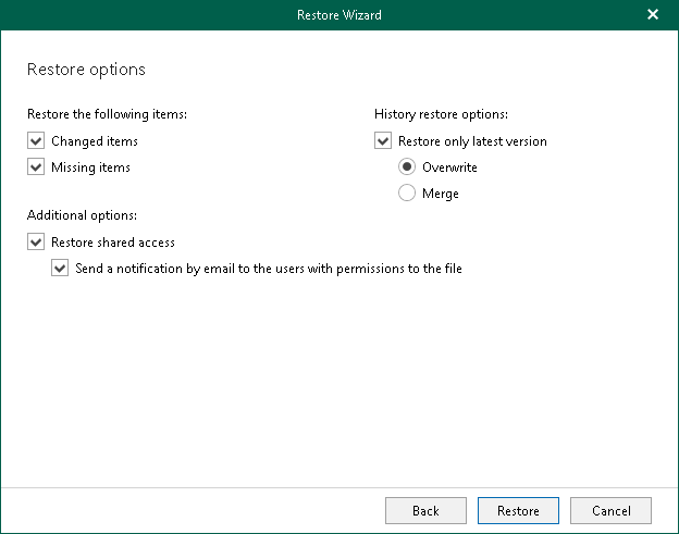 Specify Restore Options