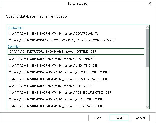 Specifying Database Files Target Location