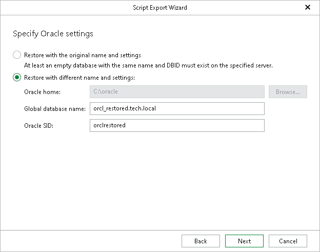 Specifying Oracle Settings Step 3. Specify Oracle Settings