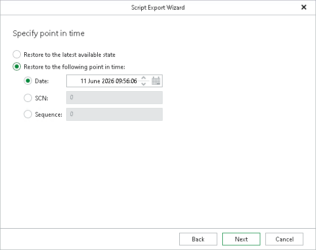 Specifying Point-in-Time Step 4. Specify Point in Time