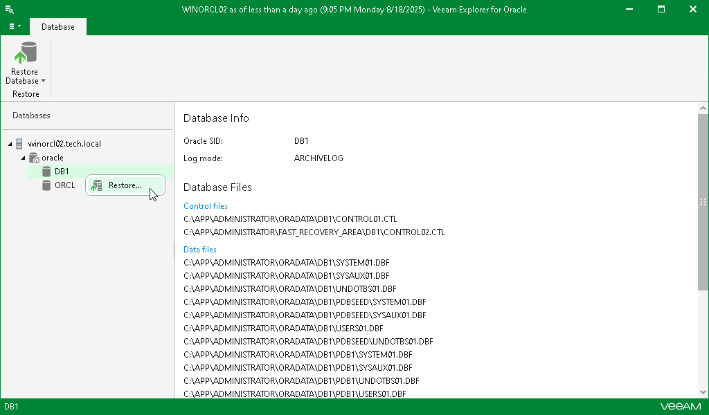 Launching Restore Wizard