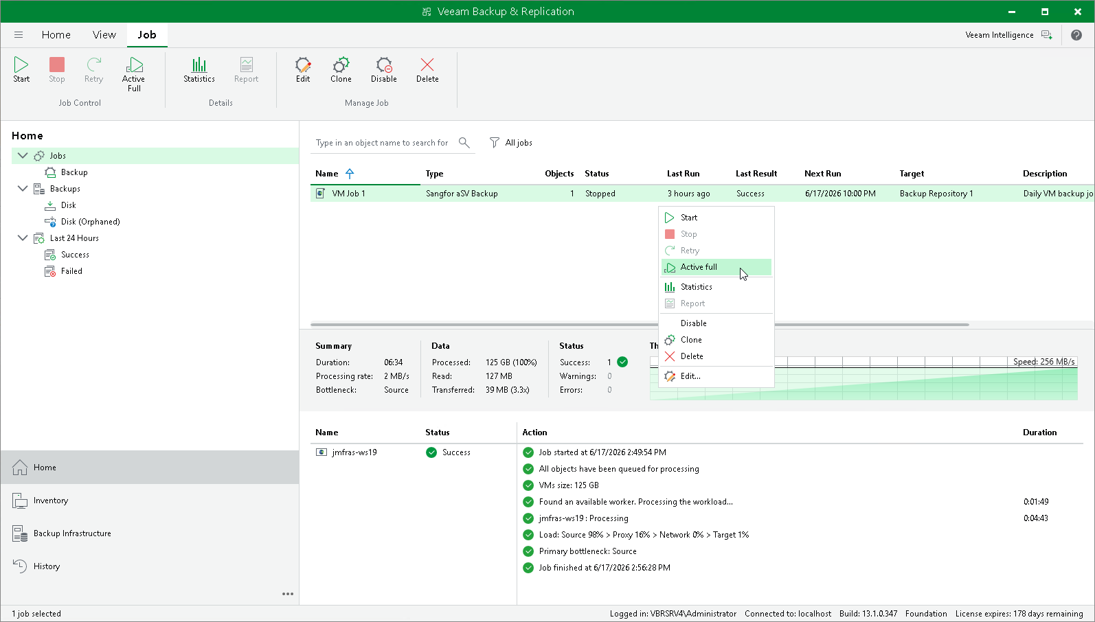 Creating Active Full Backup