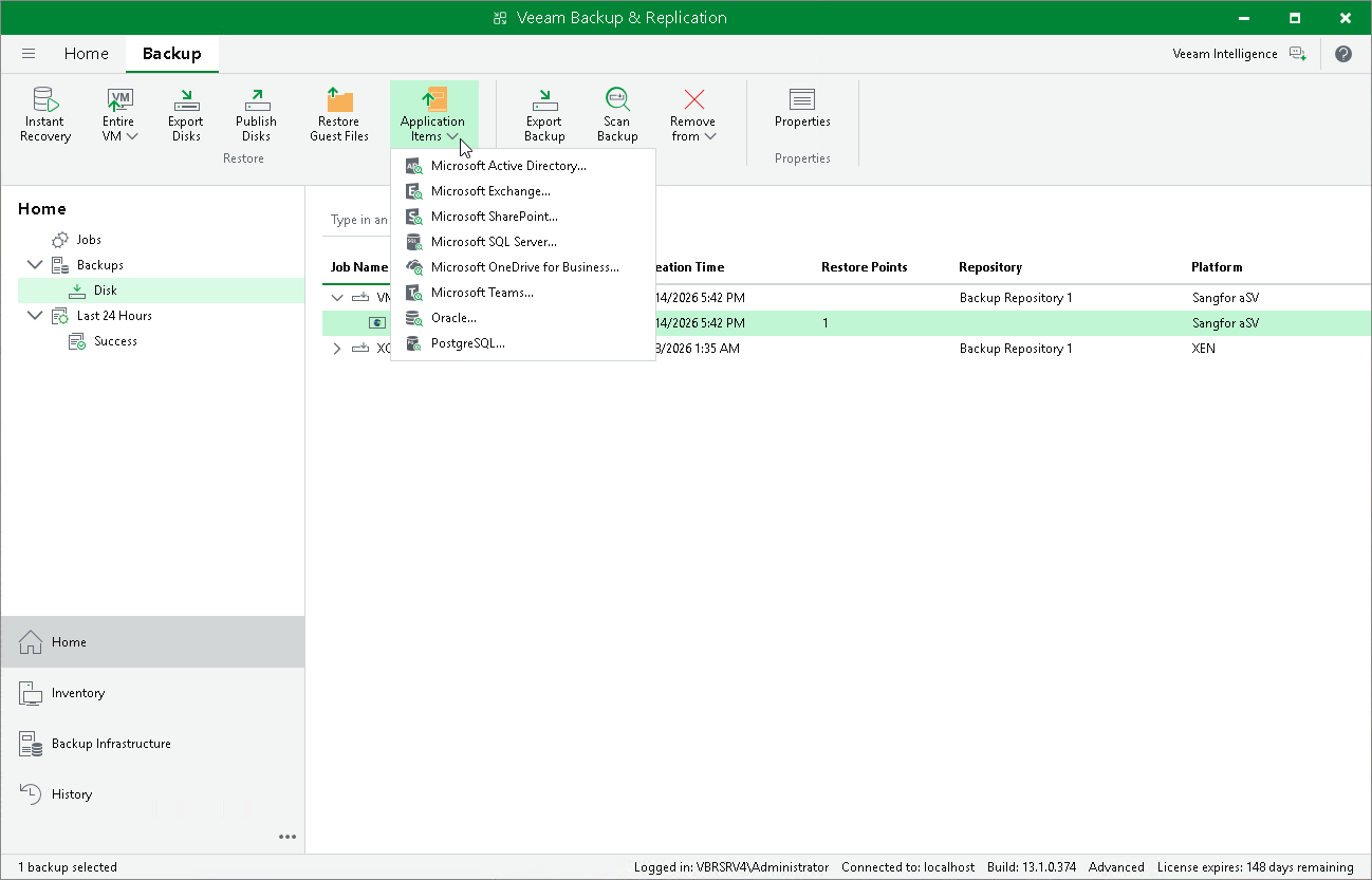Performing Application Item Restore