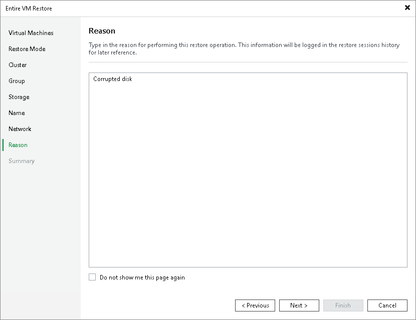 Step 9. Specify Restore Reason