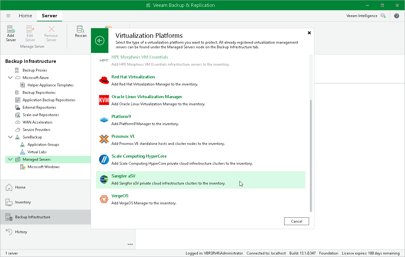 Launch New Sangfor aSV Server Wizard