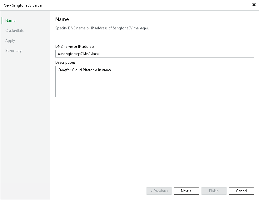 Step 2. Specify Domain Name or IP Address of Sangfor aSV Server