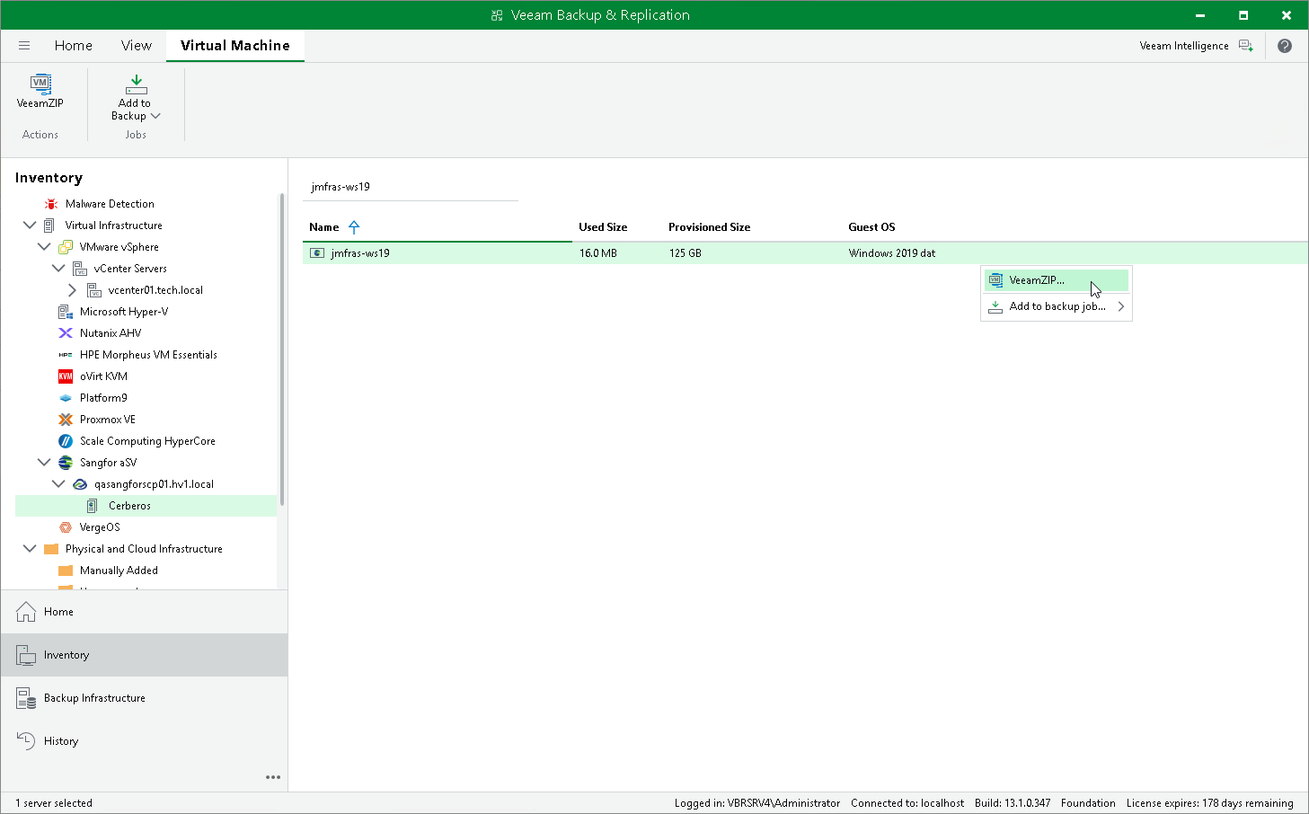 Creating VeeamZIP Backups