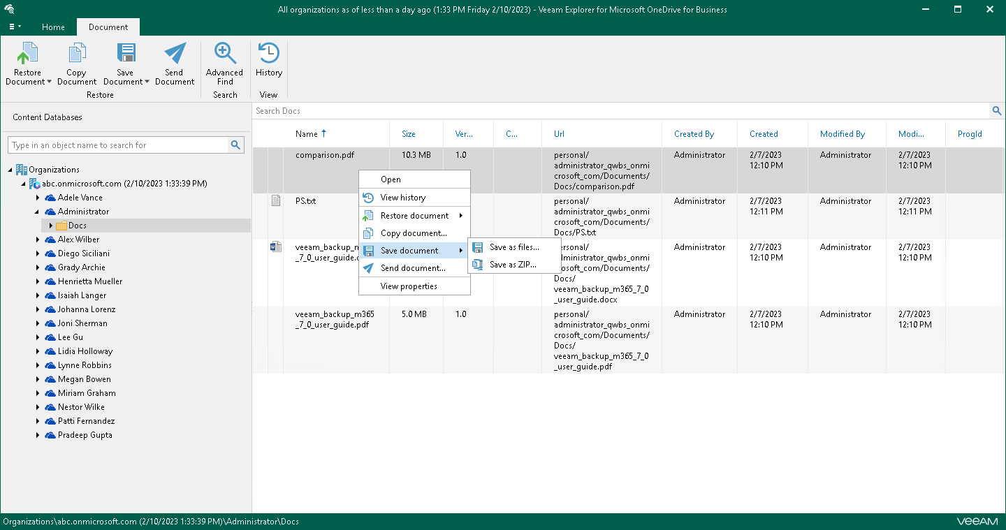 Saving OneDrive Documents and Folders