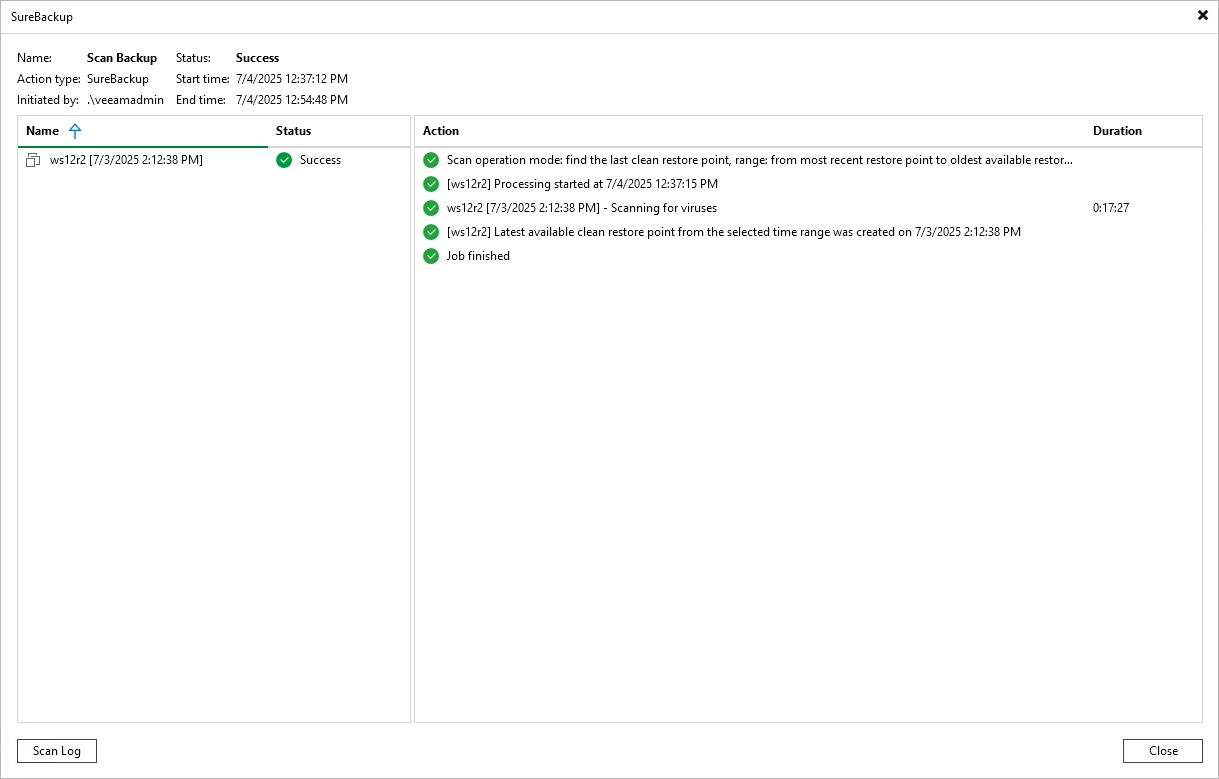 Viewing Veeam Threat Hunter Scan Results
