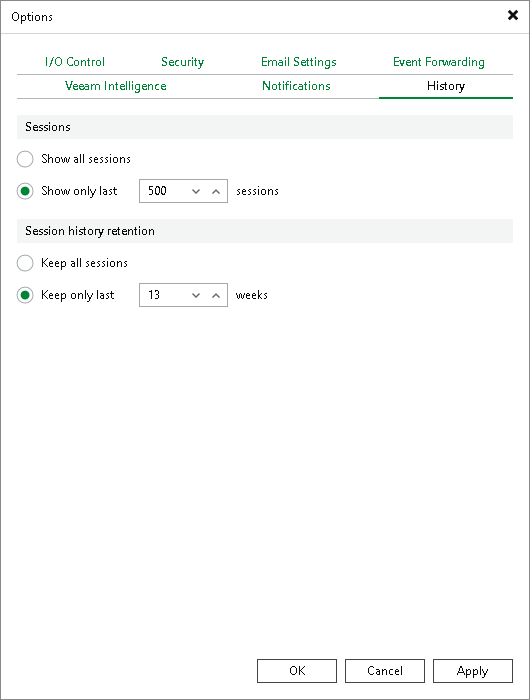Specifying Session History Settings