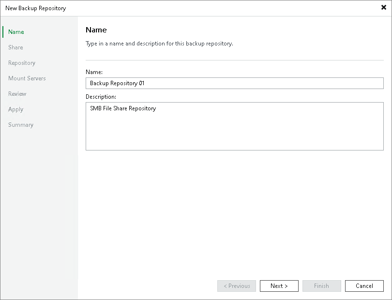 Step 2. Specify Backup Repository Name and Description