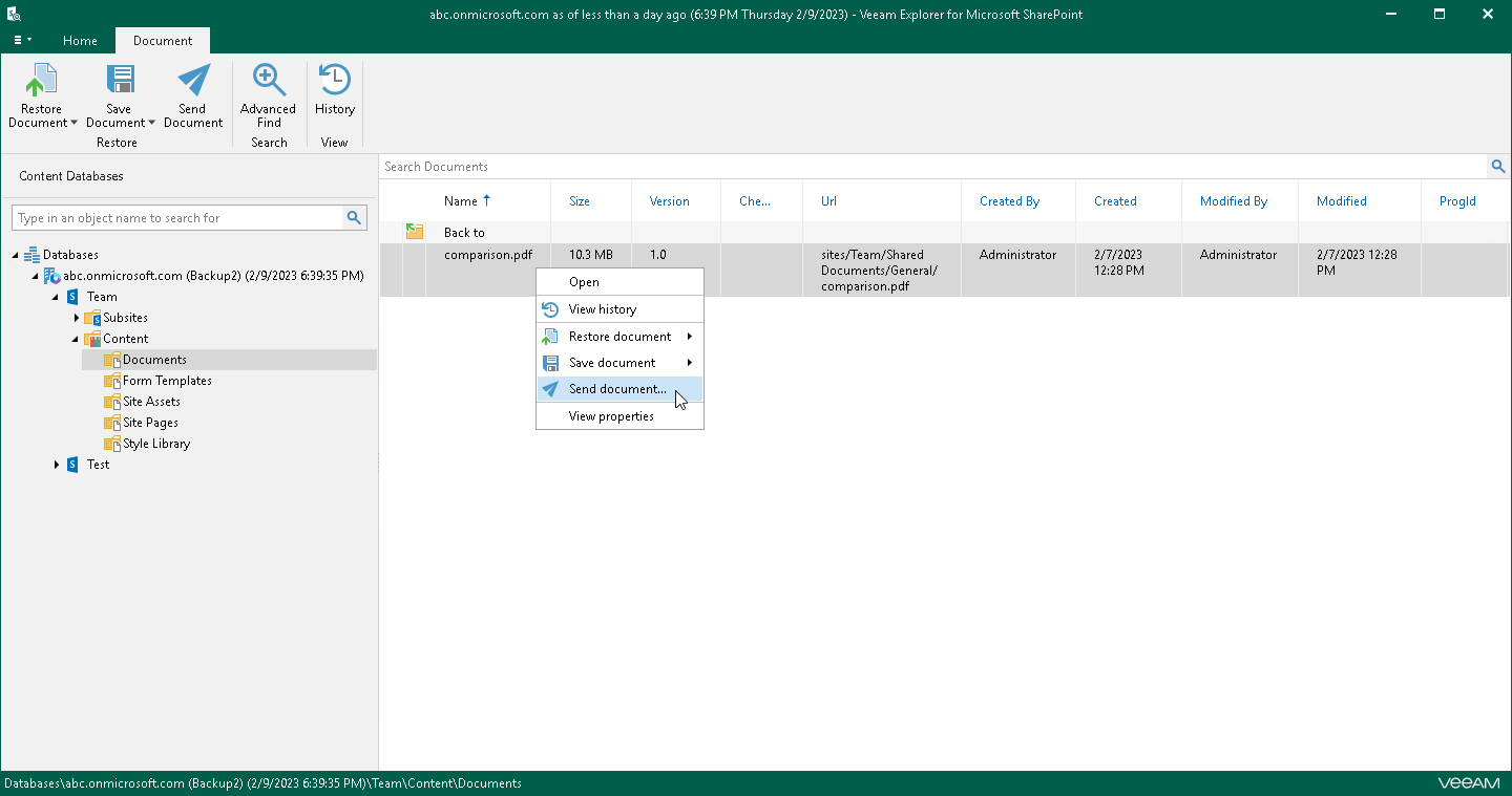 Sending Documents and Libraries