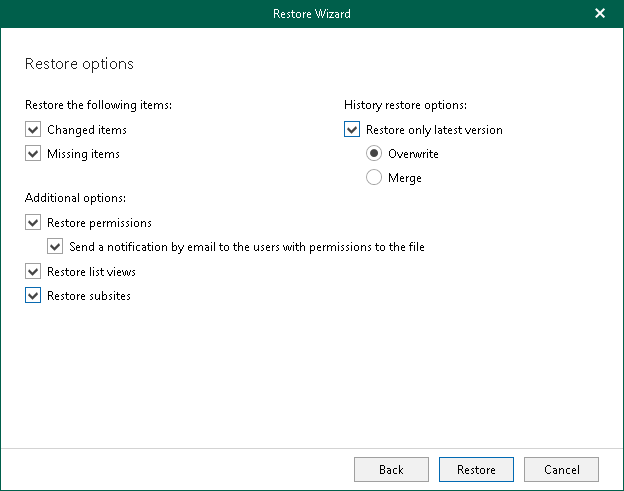 Specify Restore Options