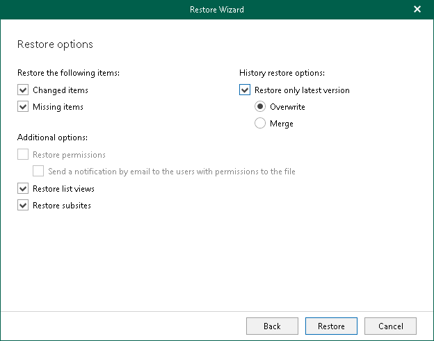 Specify Restore Options