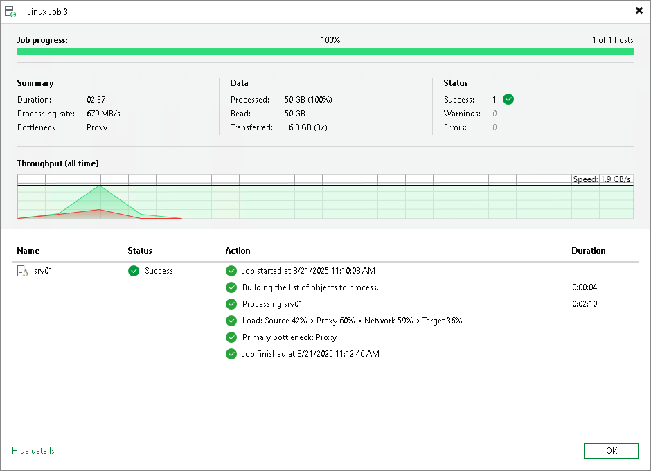 Viewing Veeam Agent Backup Job Statistics