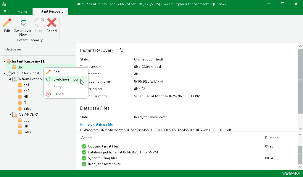 Starting Switchover Manually