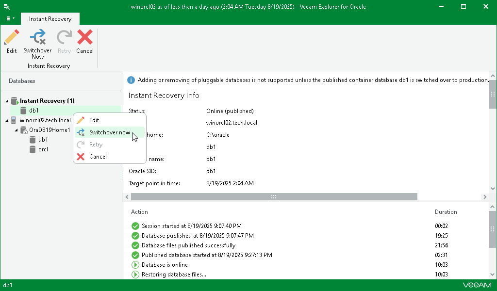 Starting Switchover Manually