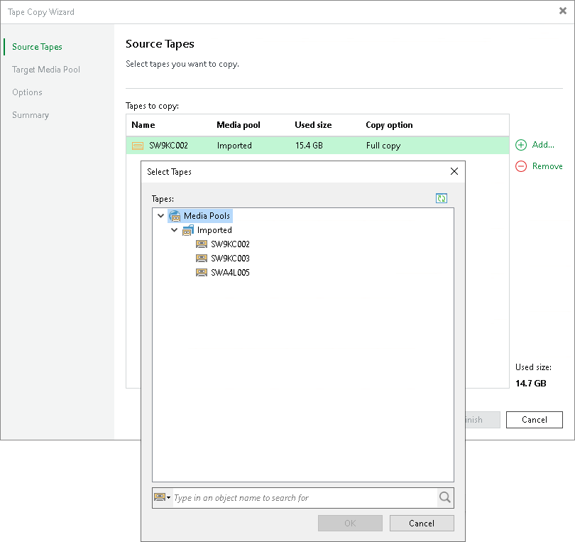 Step 2. Choose Source Tapes to Copy