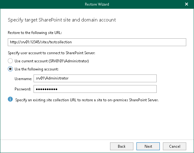 Specify Target Site Web Address