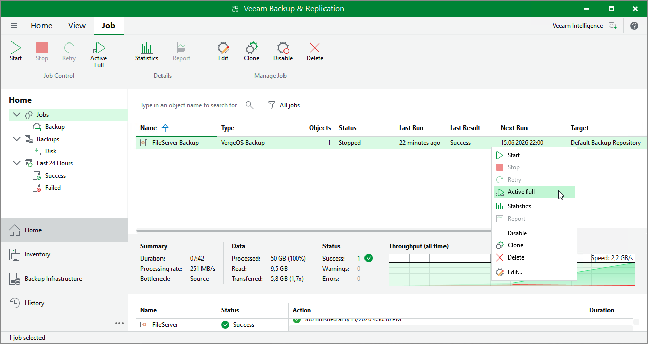 Creating Active Full Backup