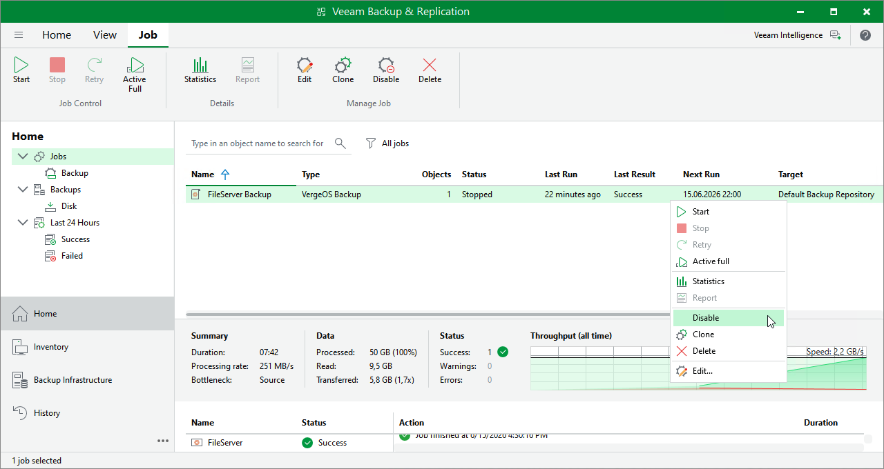Enabling and Disabling Backup Jobs