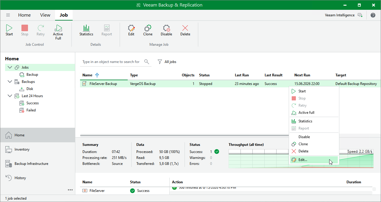 Editing Backup Job Settings