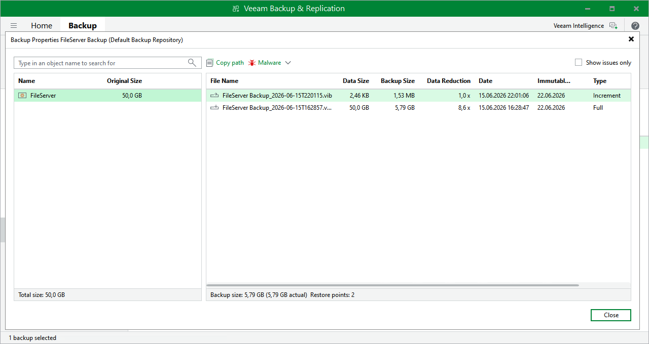 Viewing Backup Properties