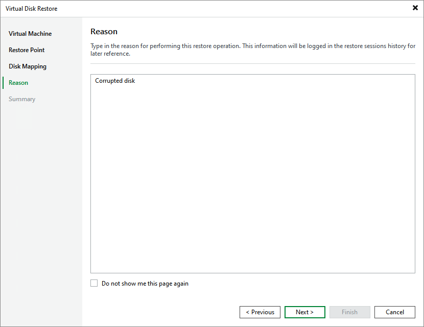 Step 5. Specify Reason for Restore