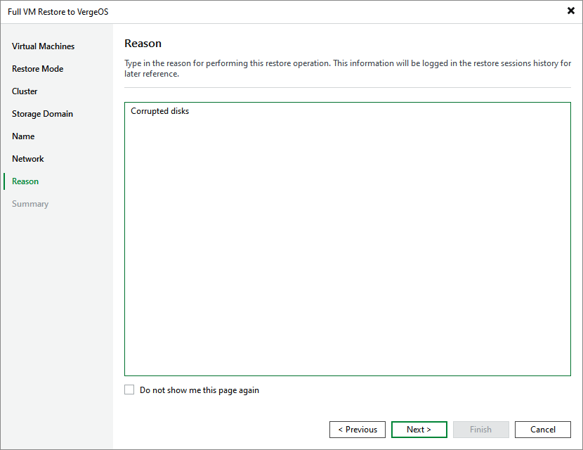Step 8. Specify Restore Reason