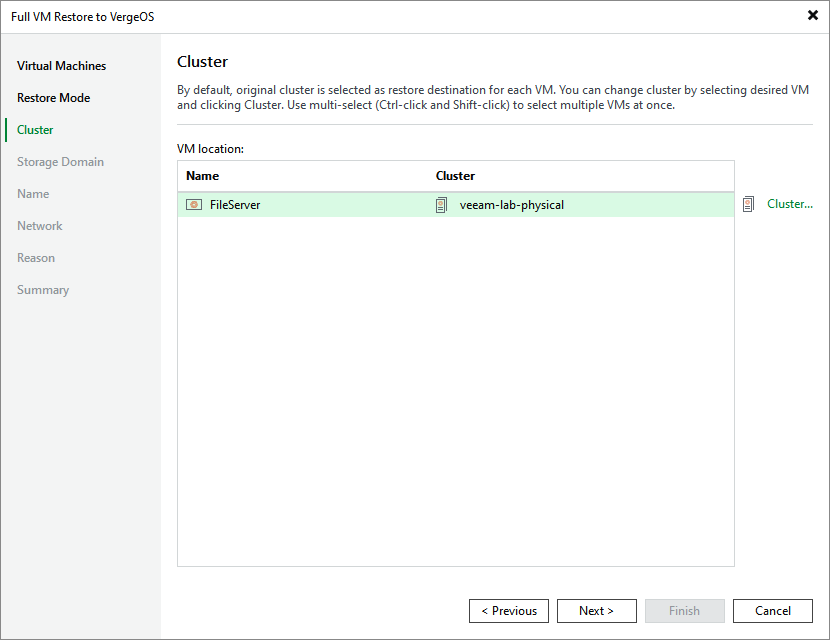 Step 4. Specify Target Cluster