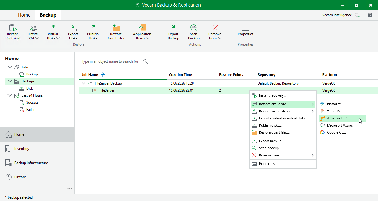 Restore to Amazon EC2