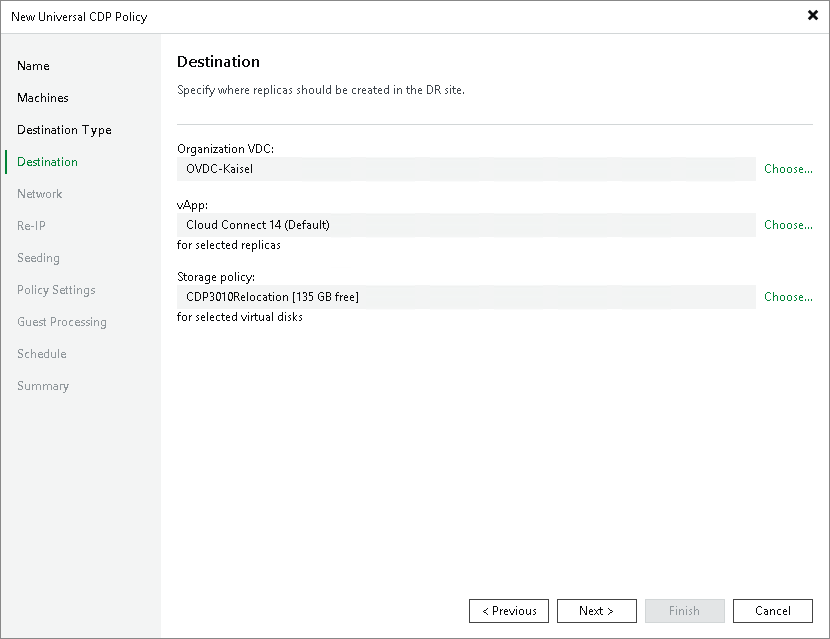 Specify destination Cloud Host Settings