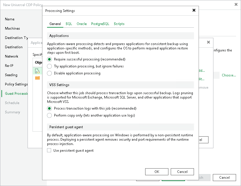 Application-Aware Processing and Transaction Logs