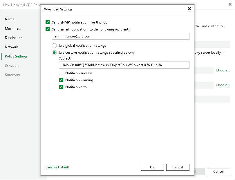 Specify notification settings Step 8. Specify Notification Settings
