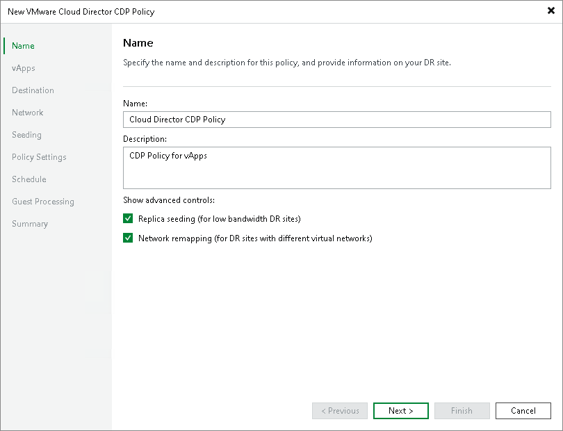 Step 2. Specify Policy Name and Advanced Settings