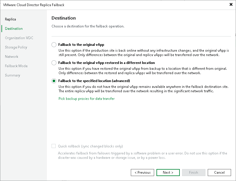 Step 3. Select Failback Destination